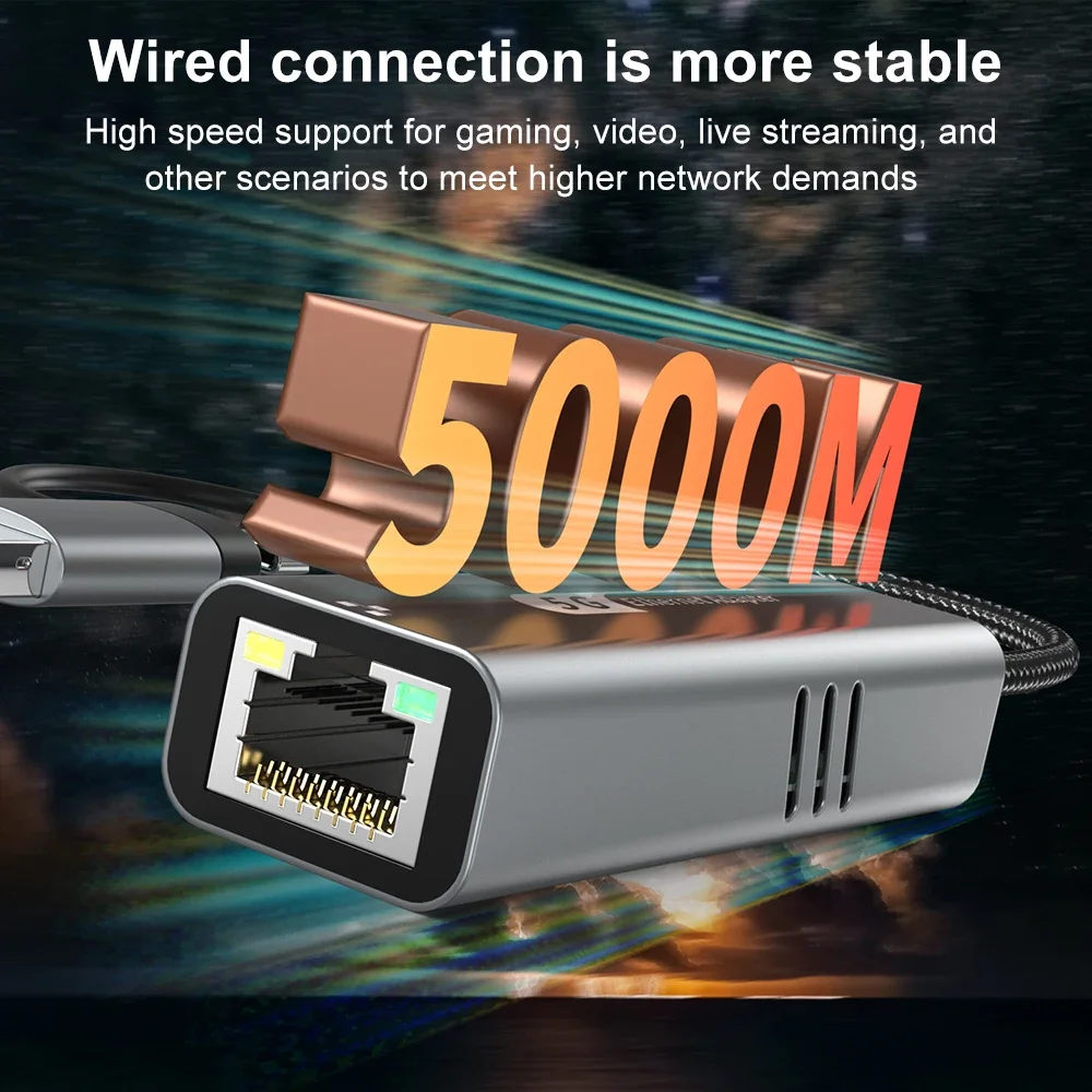 5000Mbps USB Ethernet Adapter 5G Wired Network Card Type C USB to RJ45 Lan Adapter for Phone MacBook Laptop Desktop For Windows