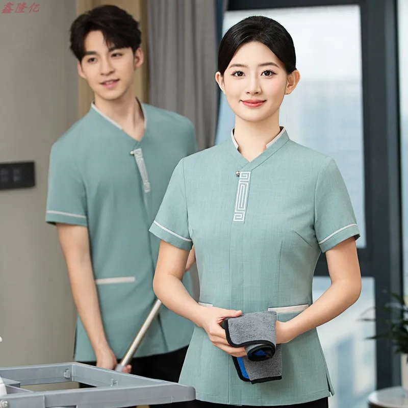 

Летняя рабочая форма для персонала по уборке гостиничных номеров, с короткими рукавами, подходит для торговых центров, больниц, управляющих компаний и уборки помещений.