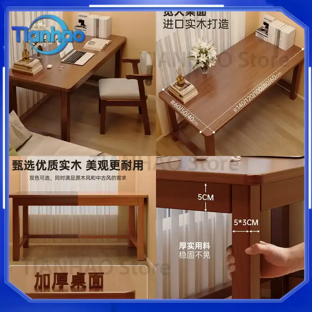 Solid Wood Desk for Home Bedroom Office Use Computer Desk for Students Study Writing Table Simple Rectangular Workstation