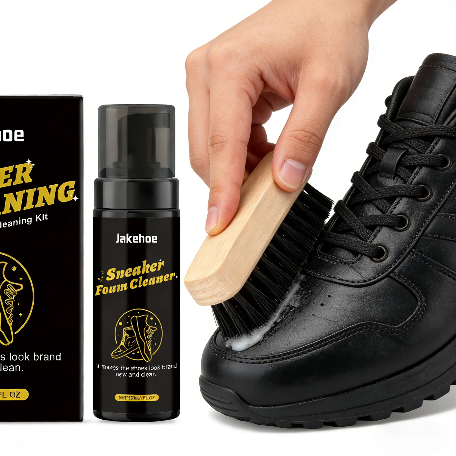 Professional Shoe Cleaner Kit Sneaker Stain Remover Mild Cleaning Solution Trainer Care Set with Brush Multi Material Safe 30ml