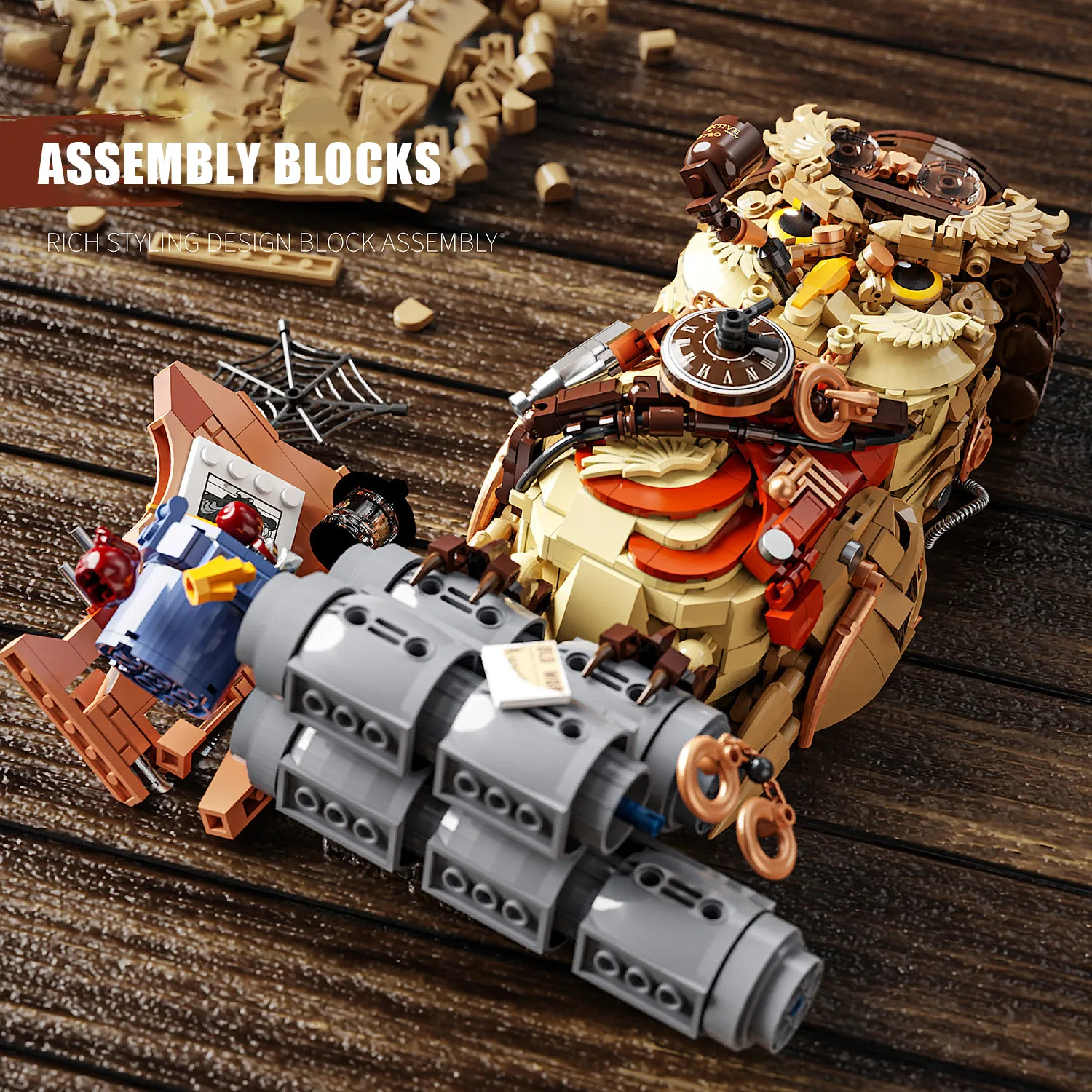 Creative 1286Pcs Magic Mechanical Detective Owl Building Blocks Ornaments Home Decoration MOC Assembly Bricks Toys Children Gift