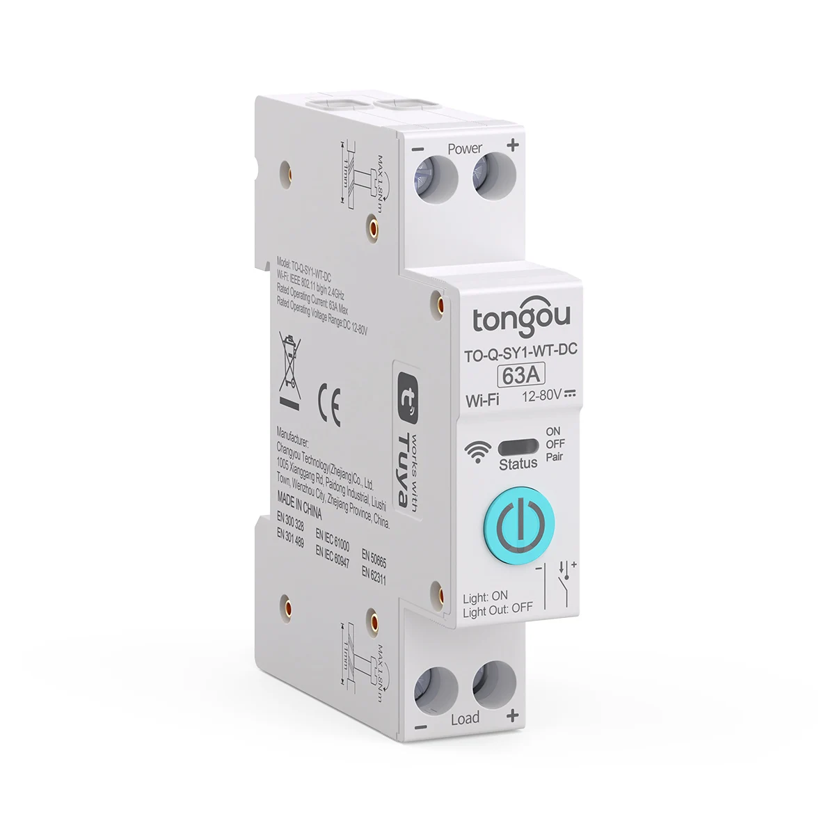 For Smart Home wireless Remote Control Switch by APP TONGOU Suitable for TUYA DC WIFI Breaker 1P 63A DIN Rail