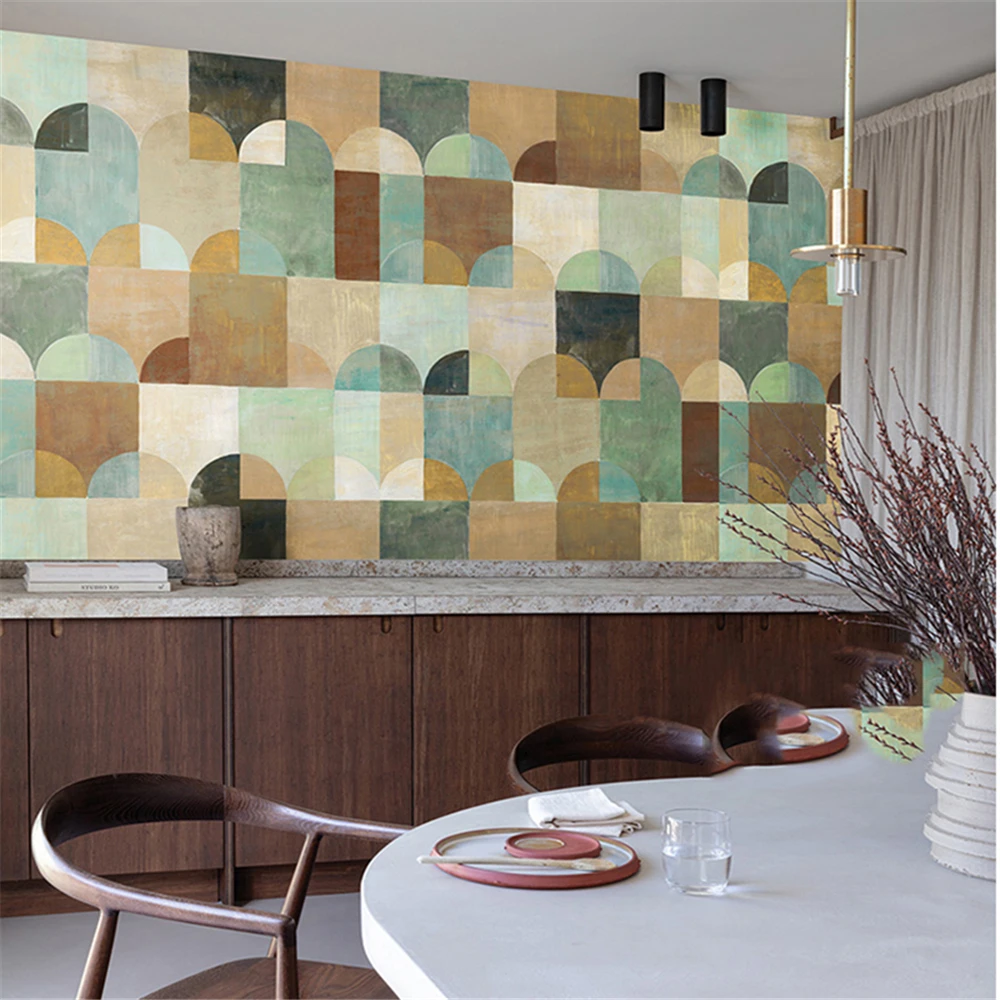 Custom Retro geometric graphics wallpapers for living room tv sofa background mural wall painting wall paper decoration Stickers