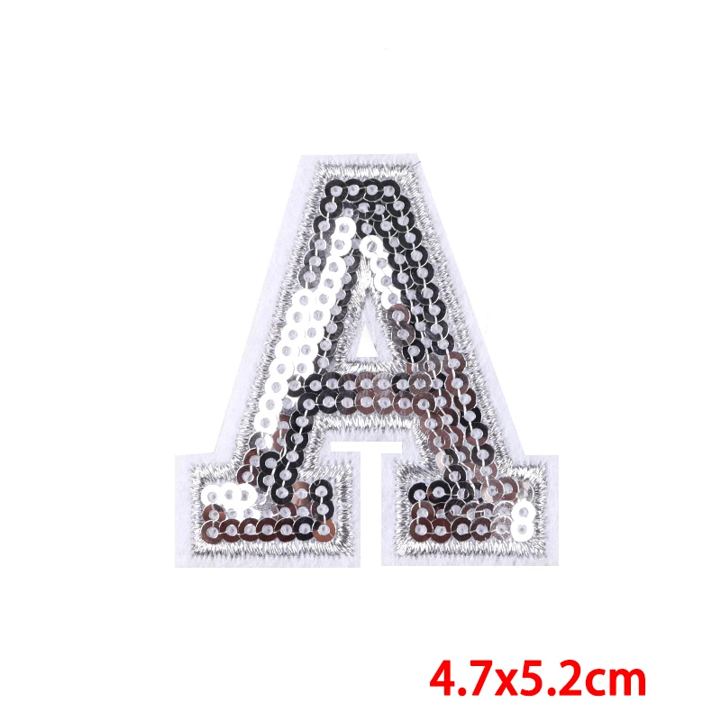 Silver A-Z Sequins English Letter Patches For Clothing Hat Jacket Shose Sew Embroidery Applique Patches On Clothes Decorate DIY