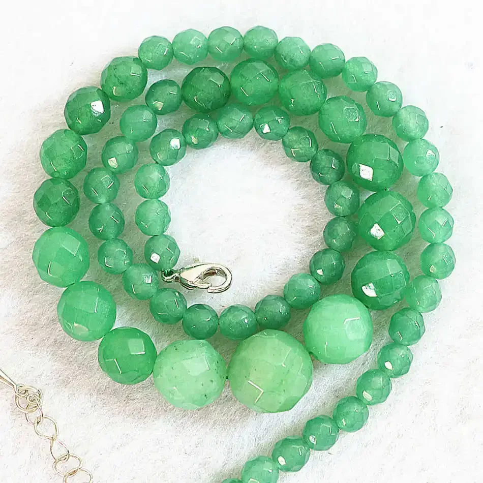 

HOT Green aventurine jades elegant natural stone chalcedony 6-14mm new round faceted beads handmade necklace 18inch