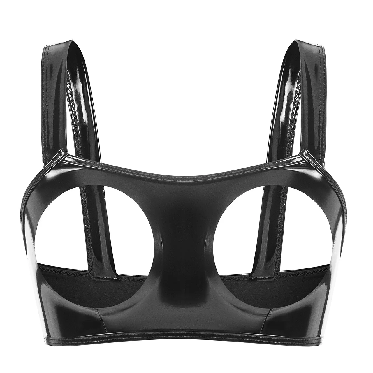 Vrouwen erotische uitgehold latex cupless bh tops open voorkant hete porno borst bloot lingerie sexy glanzende PVC lederen bralette