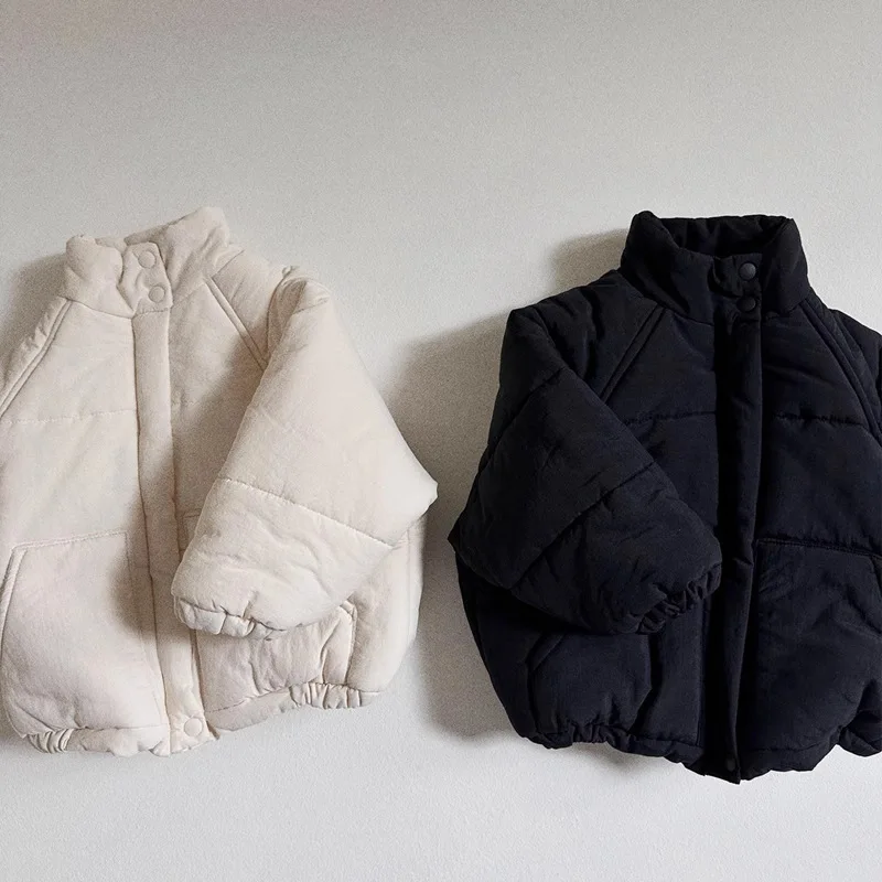 

2025 Winter New Children Long Sleeve Warm Coat Plus Velvet Thick Baby Girls Solid Quilted Jacket Kids Boys Casual Padded Jacket