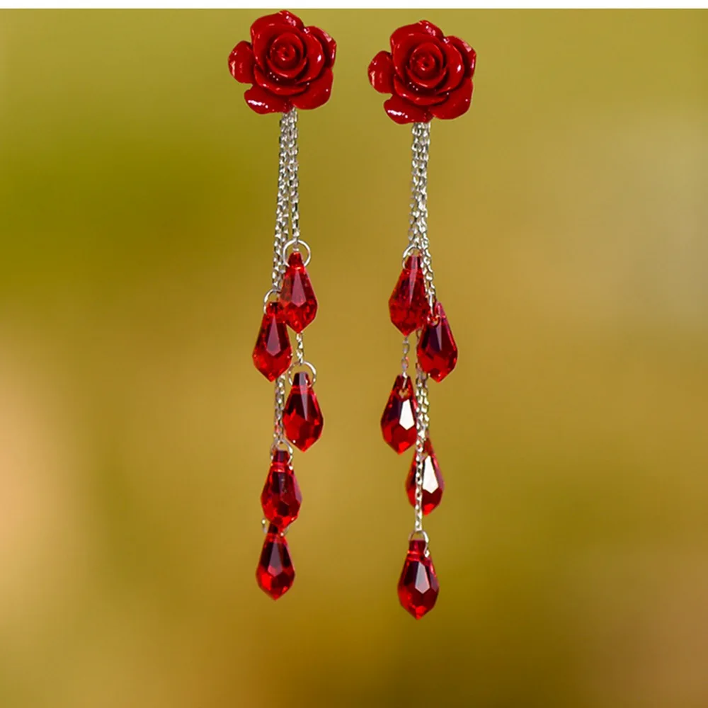 Rote Rosenblüten-Ohrringe, modische Ohrringe