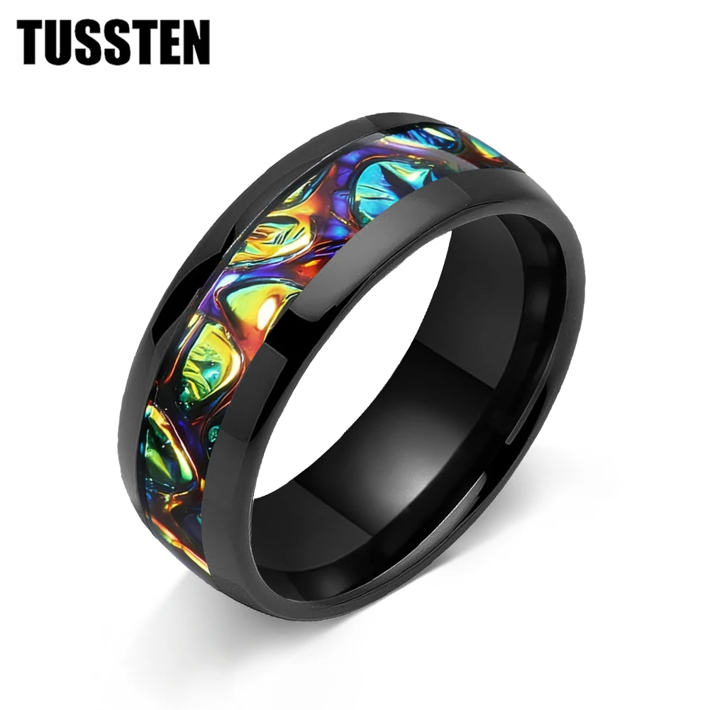 

TUSSTEN 4/6/8MM Tungsten Carbide Ring For Men Women Wedding Band Dragon Burl Dichrolam Inlay Domed Comfort Fit