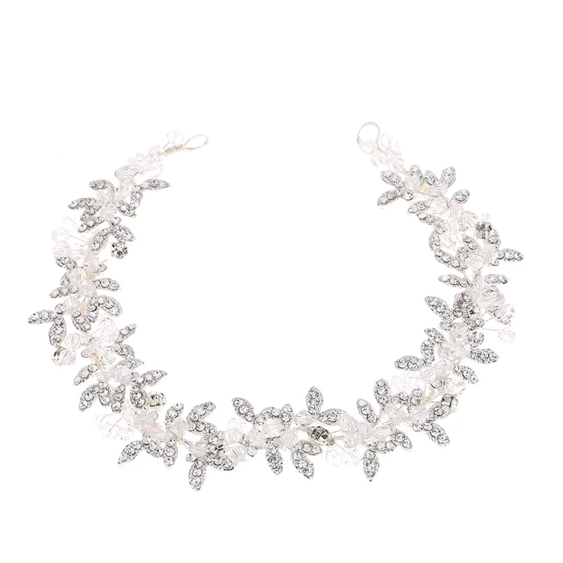 Hot Sale Ladies Silver Color Crystal Bridal Wedding Tiara Accessories Flower Pearl Crystal Chain Headband Hair Clip Comb Jewelry image 4
