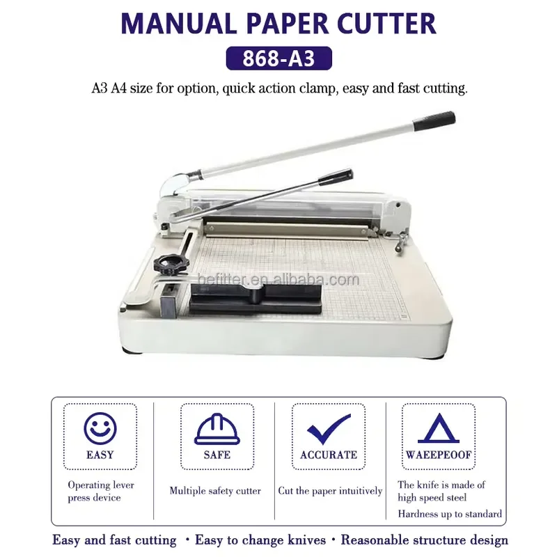 868 A4 A3 Manual Paper Cutter 430mm Steel Body High Quality Blade Office School Stationery Trimming Tool Heavy Duty