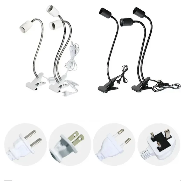 Wholesale E27 Universal 360 Degrees Flexible Lamp Holder Clip With Plug Night Light With EU plug button Switch Lamp Holder