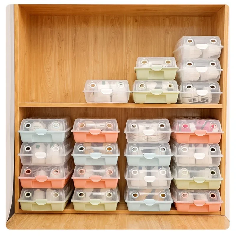 Transparent Shoe Box Plastic Dustproof Storage Boxes Thickened Organizer Case Stackable Combination Simple Shoes Cabinet