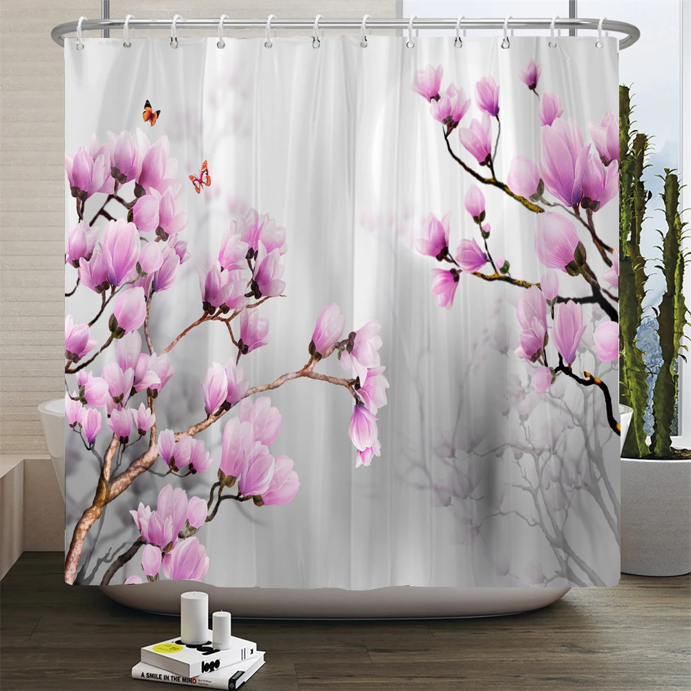 Waterproof Bathroom Shower Curtain Flower Bath Curtain Sets Toilet Cover Non-Slip Mat Rug Carpet Set Home Decor Accessories