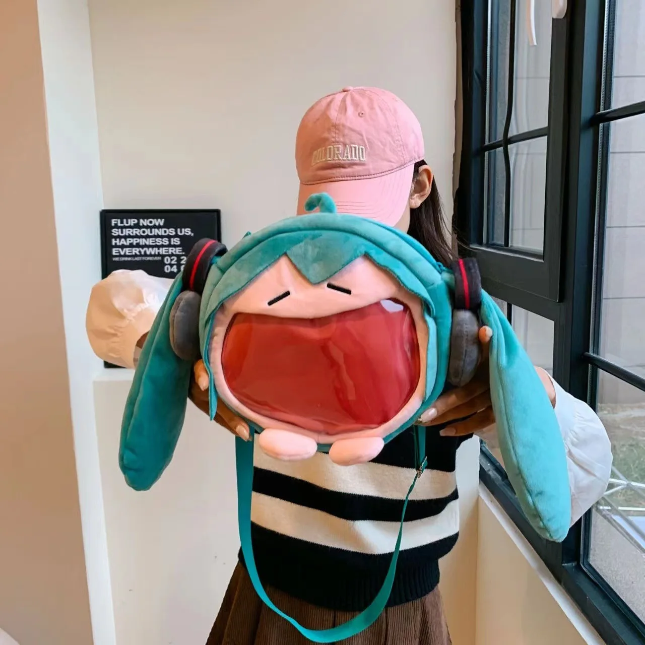 Anime Hatsune Miku Bag Q Version Kawaii Figure Plush Bag Model Doll Plush Stuffed Toy Shoulder Bag Transparent Backpack Gifts