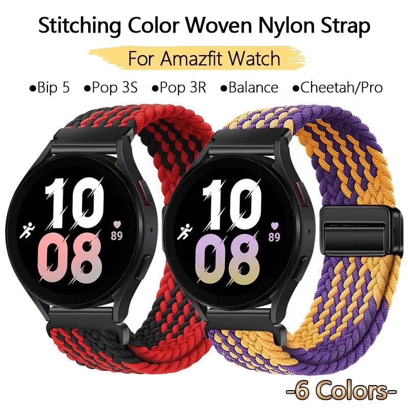 Woven Nylon Magnetic Buckle Strap For Amazfit Active Bip 6 Max Balance 2 Cheetah Helio Stitching Color Elastic Replace Wristband