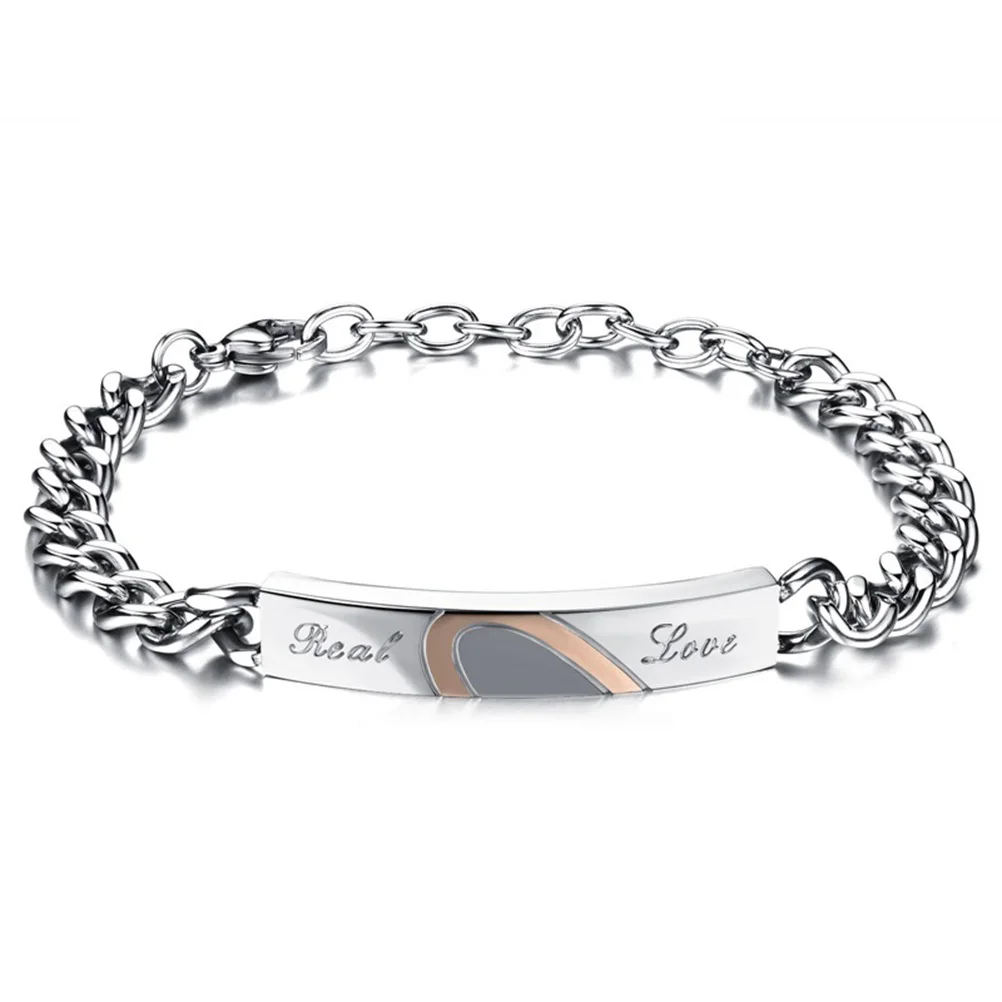 

Couples Stainless Steel Bracelet Real Love Engraving Adjustable Length Masculine Feminine Patterns Smooth Surface