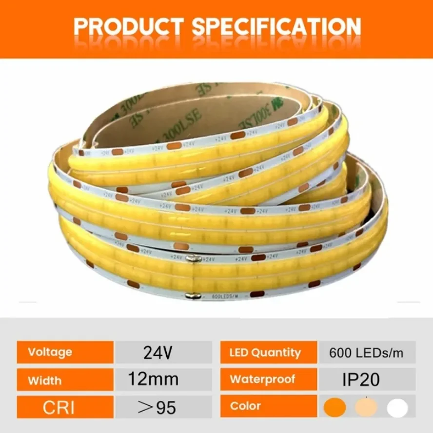 600LED/m صف مزدوج COB LED قطاع DC24V السوبر مشرق عالية الكثافة مرنة عكس الضوء الدافئة الأبيض LED أضواء الشريط للإضاءة الخلفية للتلفاز