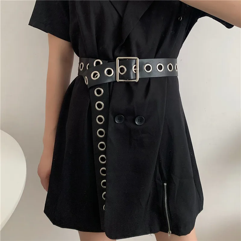 125CM Long Soft Faux Leather Belt Female Knot Black Waistband Sweater New Silver Square Hollow Belts Pin Buckle Coat Party Strap