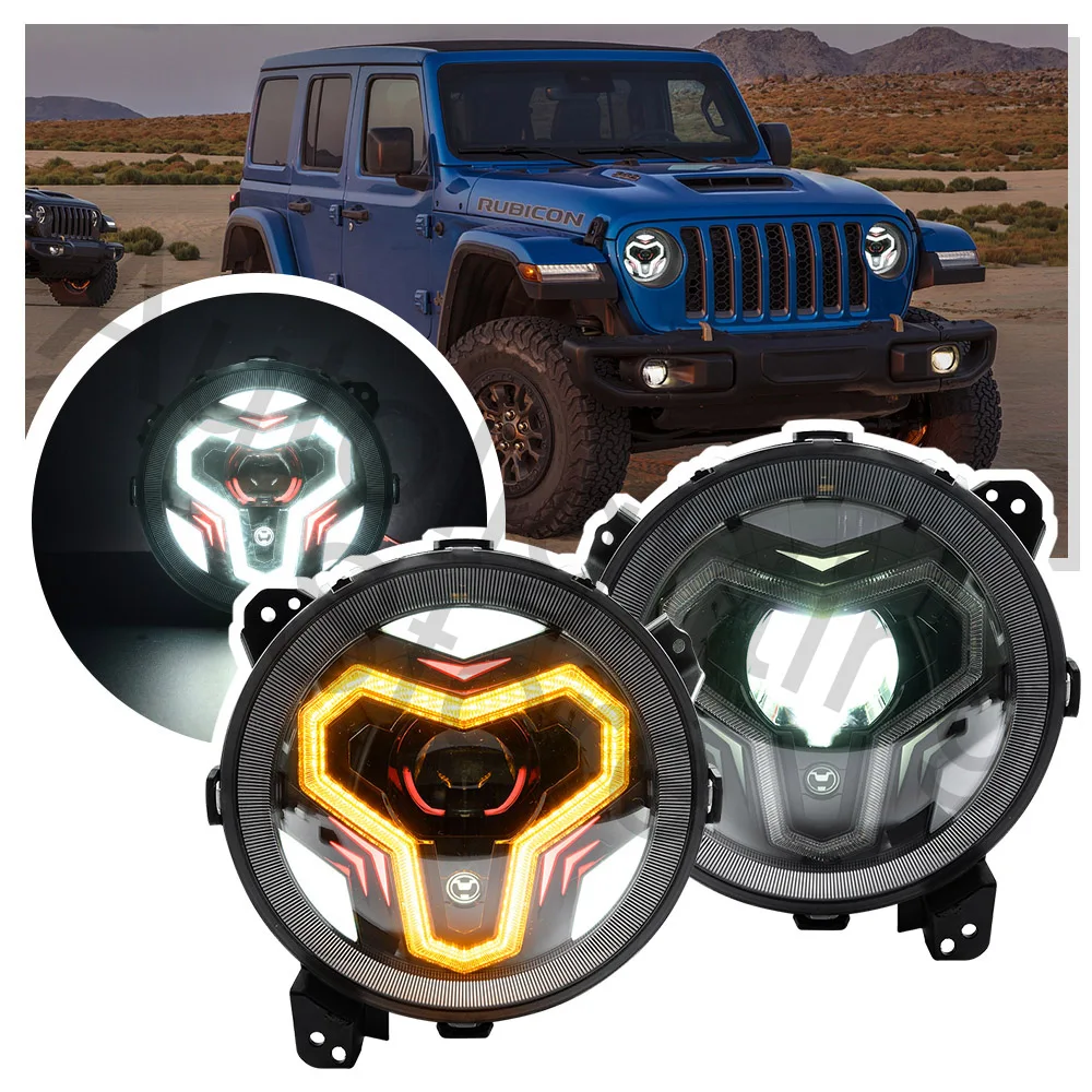 2X Led 9 Inch Headlights DRL High Low Beam Lights Turn Signal Lamps For Jeep Wrangler JL Gladiator JT 2018 2019 2020 2021 2022