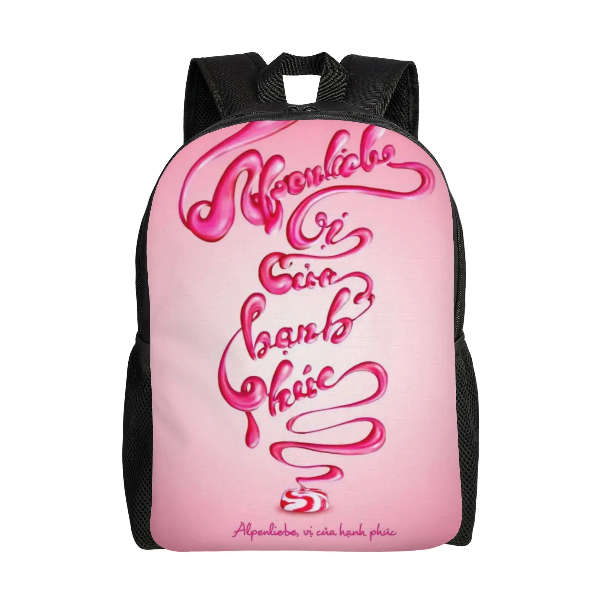 A-Alpenliebee Pink Creamy Candy Liquid Letter Schoolbag Sporty Fashionable mochila Large Capacity Laptop Bag Back To School