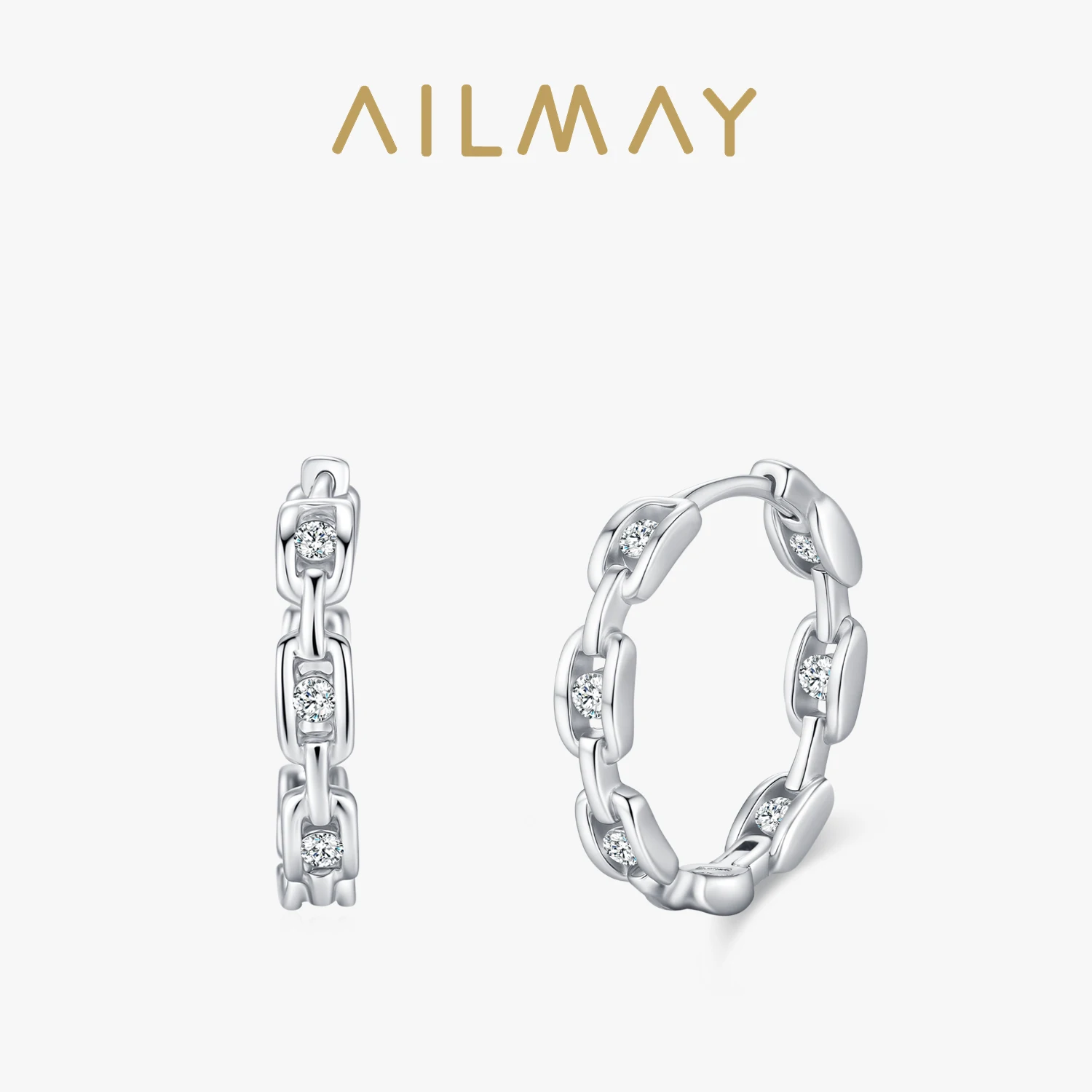 

Ailmay, новая распродажа, серьги-кольца из стерлингового серебра 925 пробы с цепочкой, дизайн для женщин, модные современные блестящие ювелирные изделия с цирконом