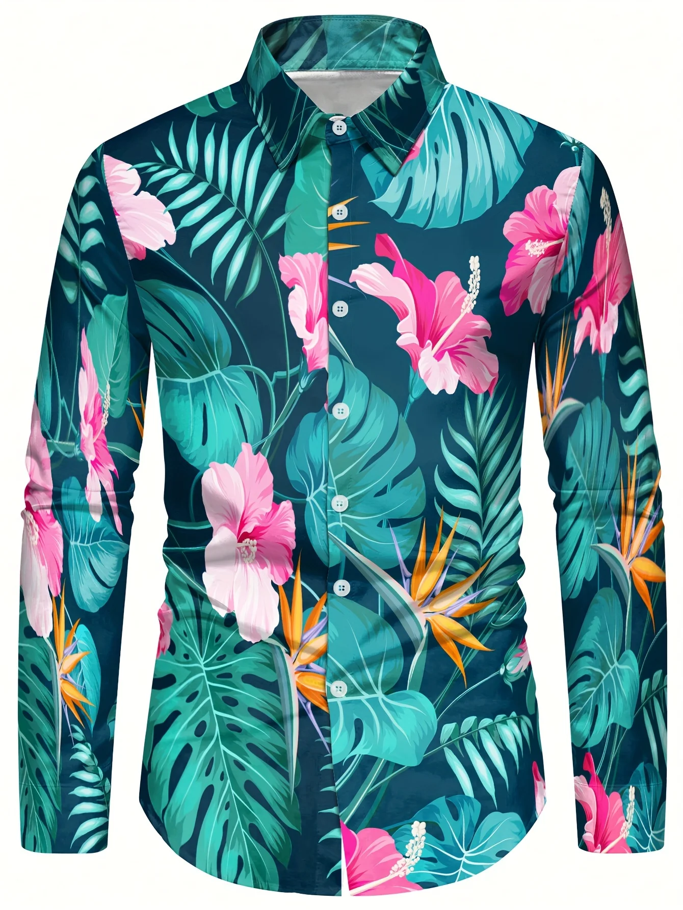 Men's Casual Floral 3D Print Long Sleeve Shirt 100% Polyester Lapel Collar Long Sleeve Button Details Hawaiian Style Print