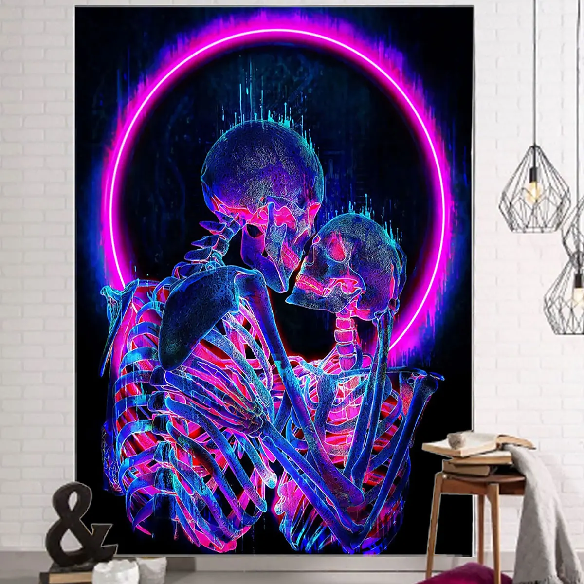 

Skull Tapestry Psychedelic Fluorescent Wall Hanging Carpet Mandala Wall Blanket Aesthetic Background Tapestry Home Decoration