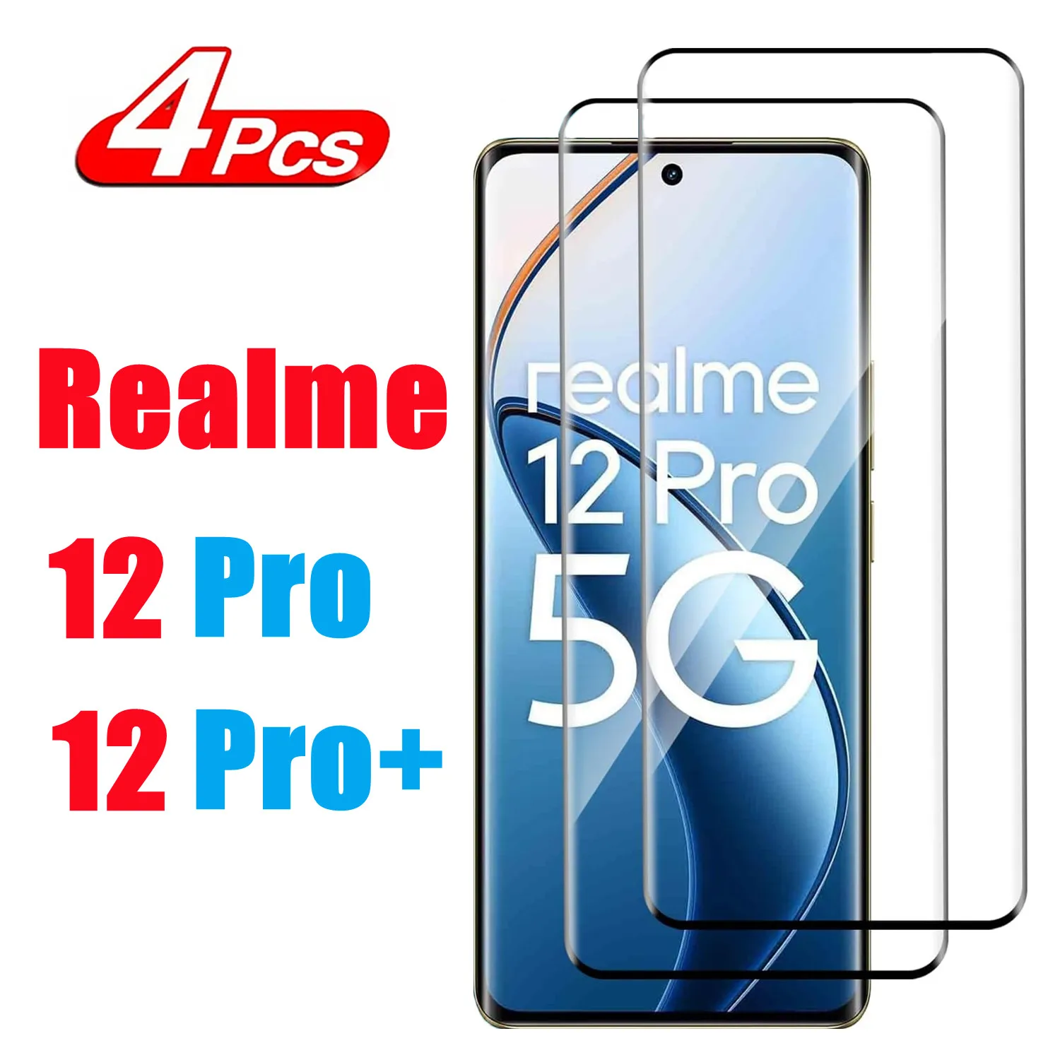 

1/4Pcs For Realme 12 Pro Full coverage Protective Tempered Glass For Realme 12 Pro Plus Screen Protector