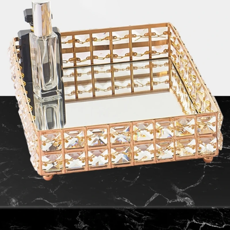 Fashionable Gold Tone Cosmetic Storage Holder with Metal and Plastic Crystals Base for Beauty Products Organization dropshipping