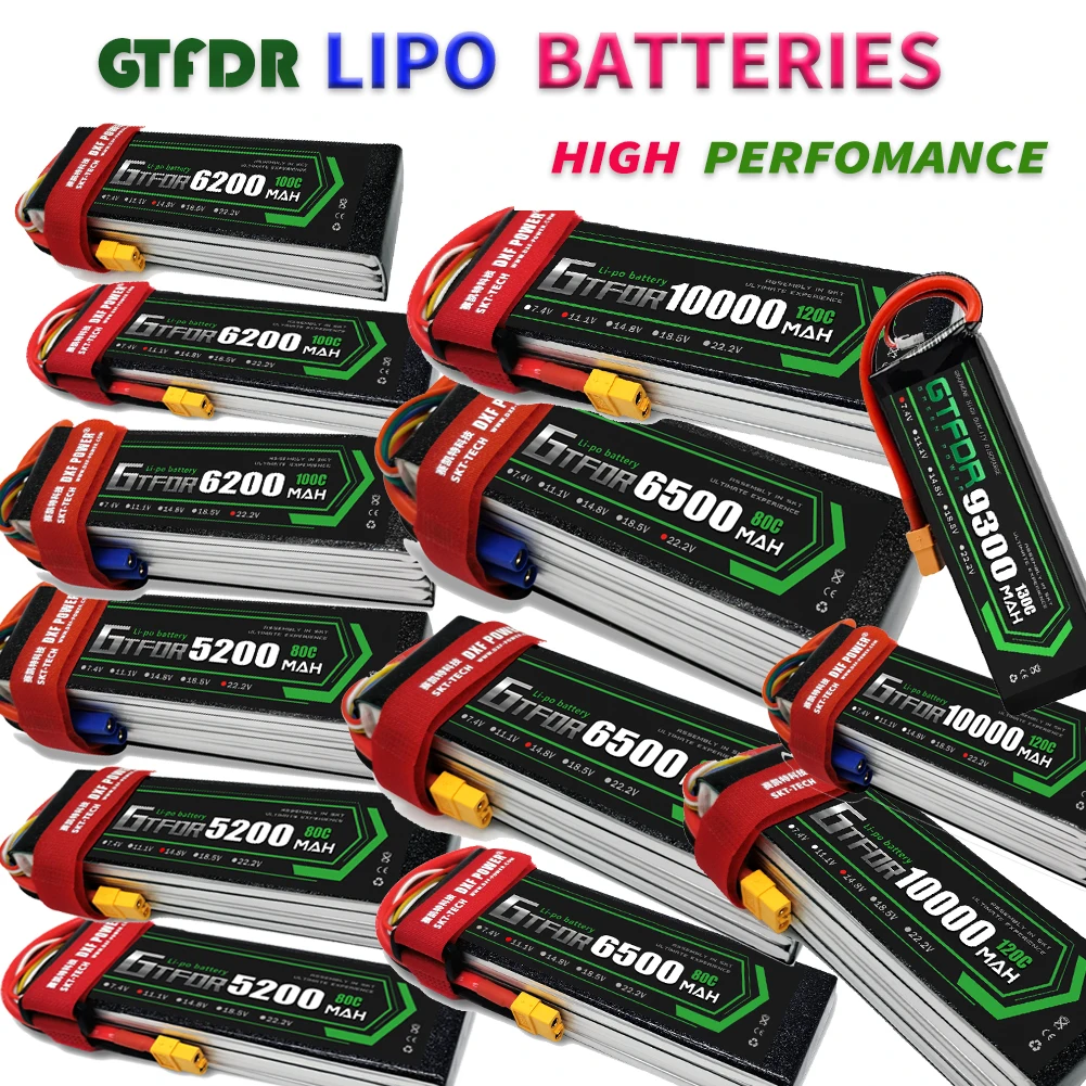 GTFDR 3S 4S 6S 5200MAH 6200MAH 6500MAH 9300MAH 10000MAH 80C 100C 120C 130C For  XT60 T Deans XT90 EC5 RC Car Airplane Heli Parts