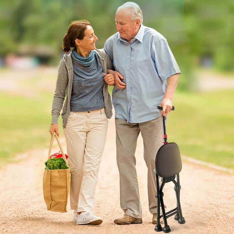 

Mobile Chair Walking Stick Crutch Chair Elderly Cane Stool Can Sit Dual-purpose Folding Hiking Portable Non-slip Elderly Walker