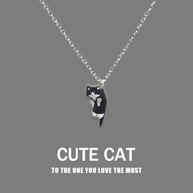 New Creative Cute Cartoon Cat Pendant Necklace For Women Multi Color Kitten Metal Chain Choker Couple Friendship Party Jewelry