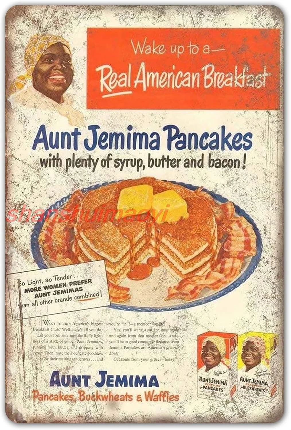 Retro Kitchen Decor, Aunt Jemima Pancake Waffle Mix Metal Signs, Vintage Breakfast Tin Sign Home Bar Wall Poster 8x12 Inch 1pc