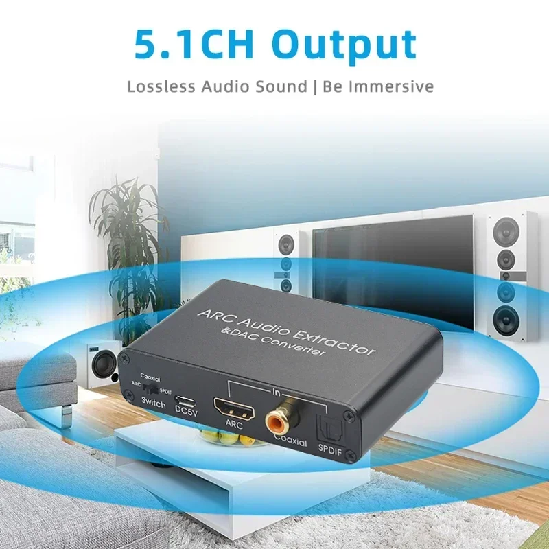 ARC Audio Adapter HDMI-compatible Audio Extractor Digital to Analog Converter DAC SPDIF Coaxial RCA 3.5mm Jack Output