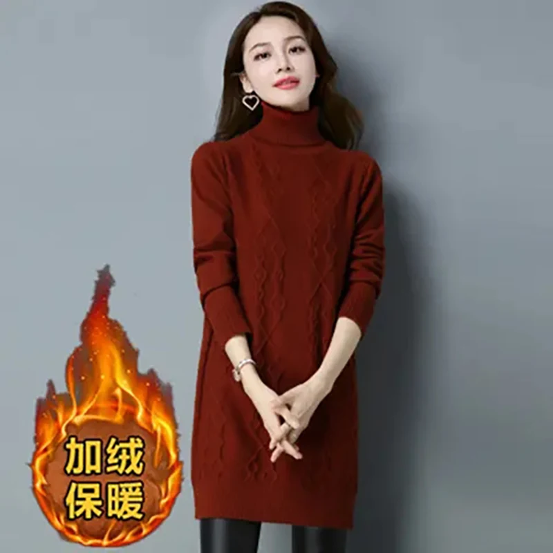 Turtle Neck Women's Fleece In Autumn And Winter Of  The New Korean Version Of Loose Pullovers And Long Knitted Bottoming Shirts.