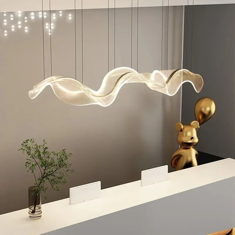 modern long wave chandelier restaurante bar lampada sala de jantar home decor luzes led pingente luminaria pendurada 01