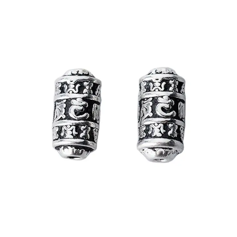 1pc/Lot 925 Sterling Silver Buddha Mantras Sylinder Beads 11/16/17/20mm Handmade Silver Fine Spacer Beads DIY Jewelry Findings