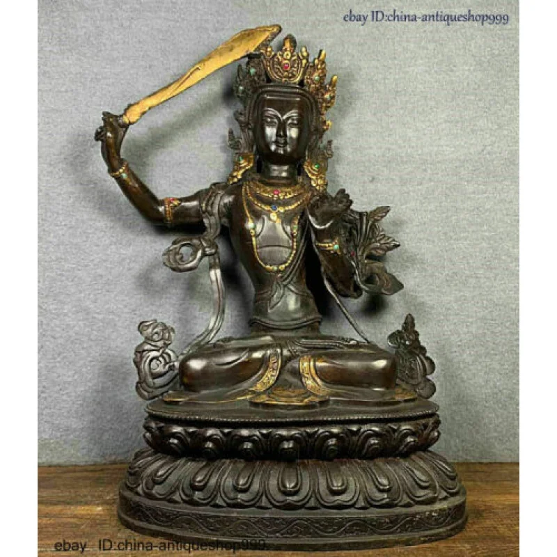 

Folk Old dynasty China Tibet Buddhism Temple Bronze Gilt Kwan-Yin Buddha Statue