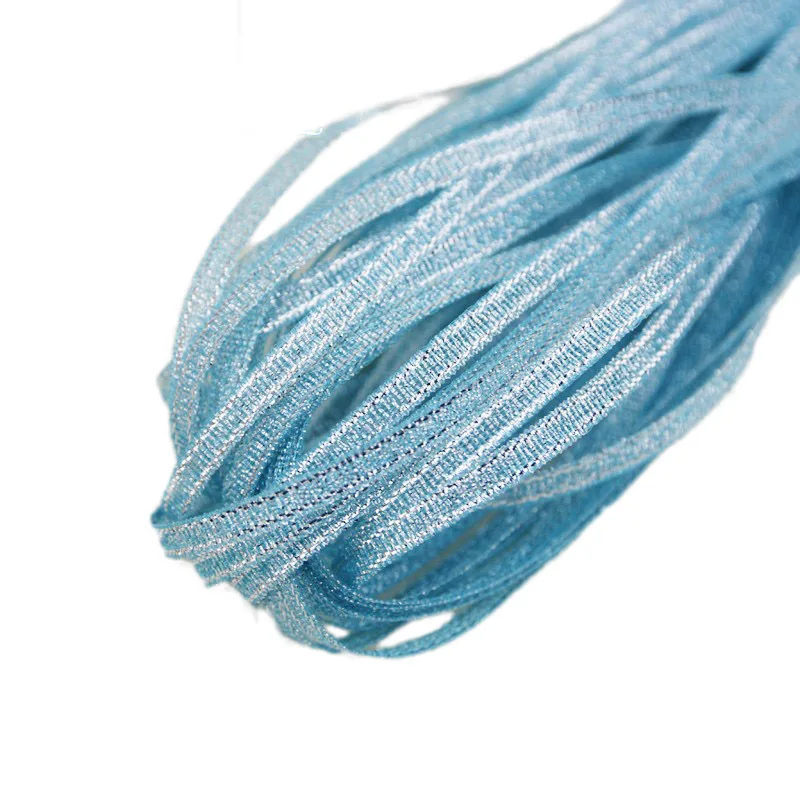 (40 meters/lot) 1/8'' (3mm) Sky Blue Metallic Glitter Ribbon Colorful gift package ribbons wholesale