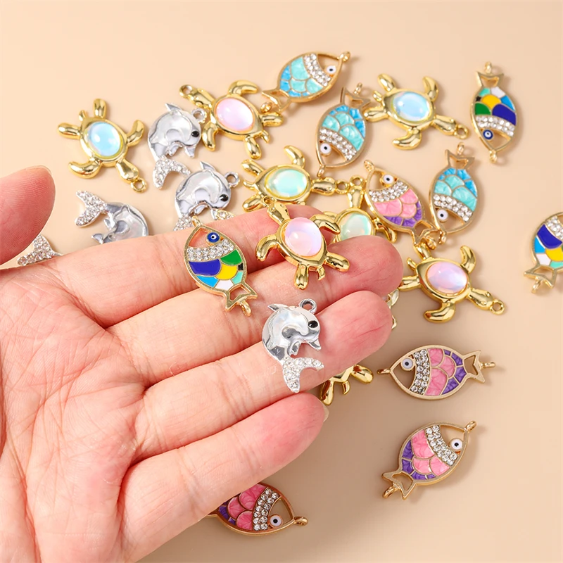 10 Stück niedliche Anhänger mit Meeresmotiven, Kristall-Fisch- und Schildkröten-Anhänger für die Schmuckherstellung, zum Basteln von Ohrringen, Halsketten und anderen DIY-Accessoires. – Detail 2