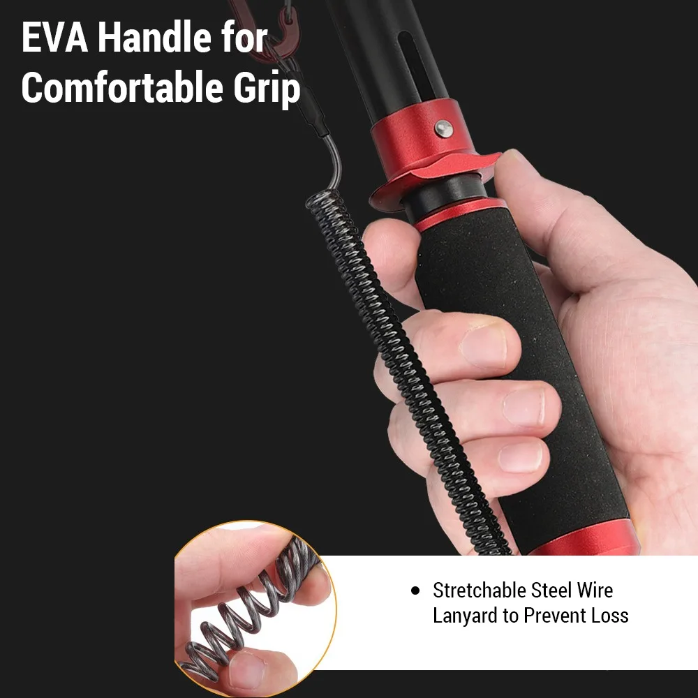 6061 Aluminum Alloy Fishing Lip Gripper with Spring Tether Cord Extended Handle Fishing Pliers EVA Hand 39cm Length