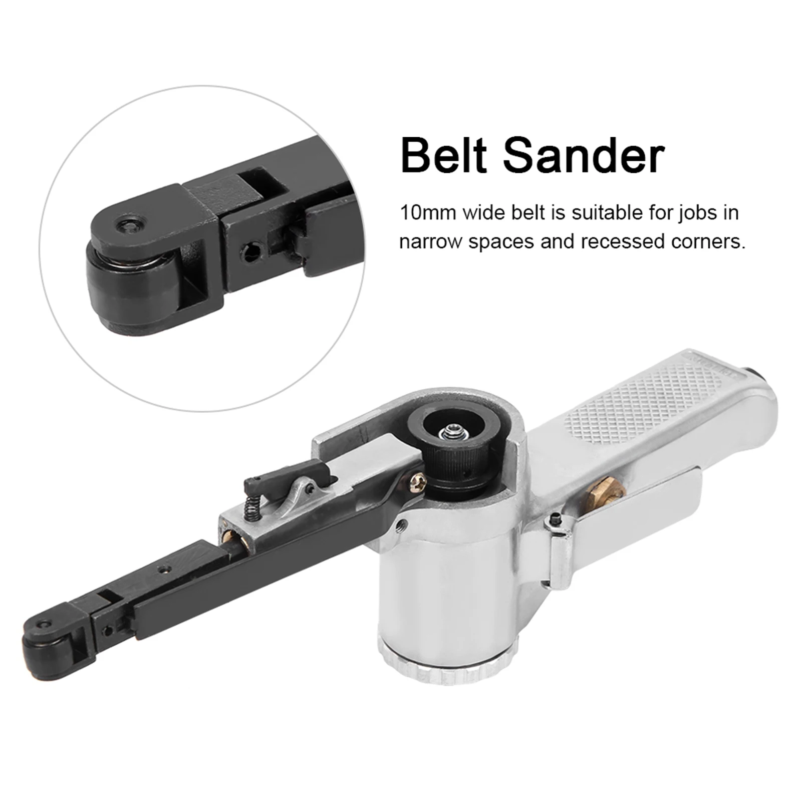 10mm Pneumatic Belt Sander Air Grinding Polishing Machine for Furniture Wood Glass Metal 3/8in