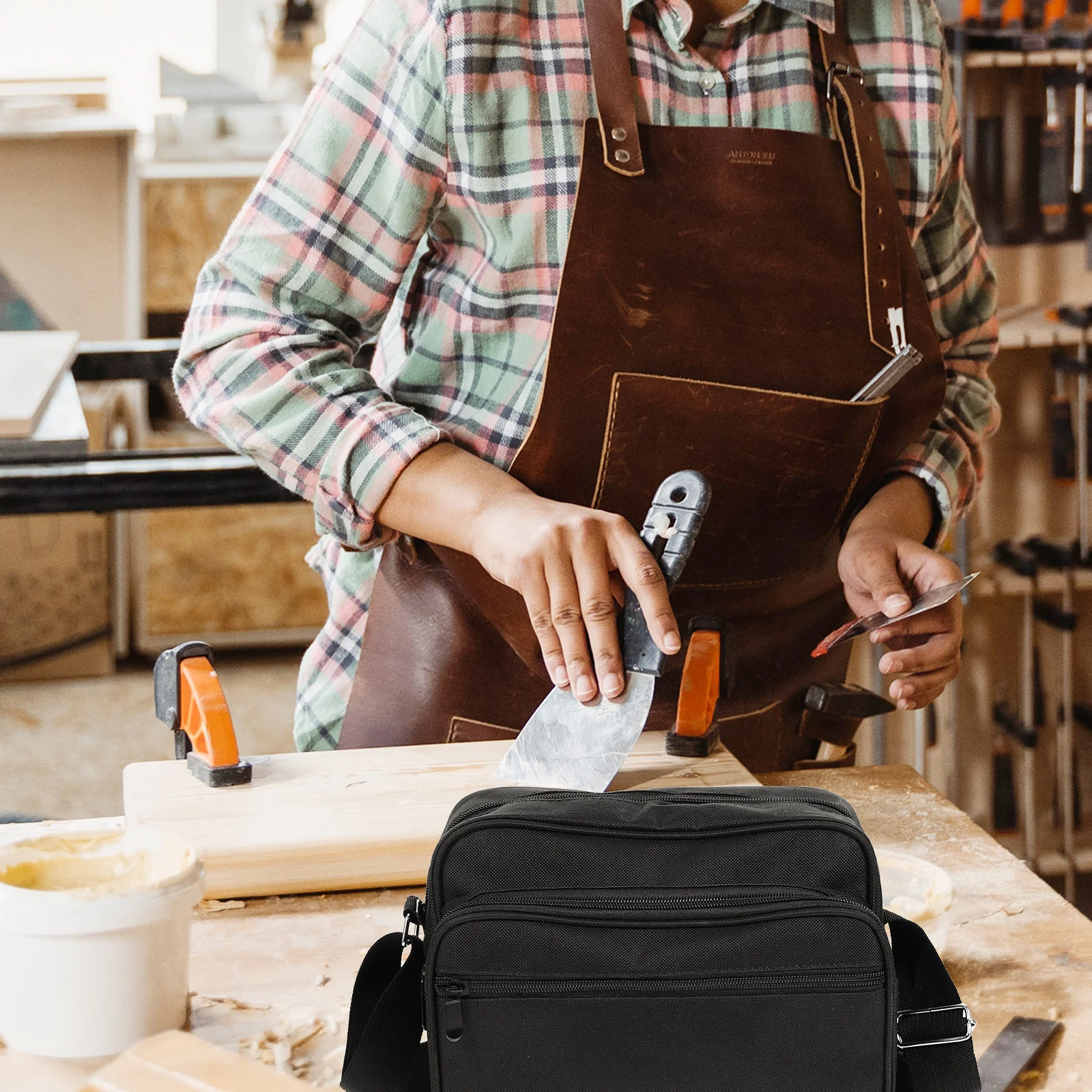 Borsa per attrezzi multifunzionale Cinghia regolabile in tela resistente per elettricista Falegname Riparazione Borsa a tracolla per il trasporto
