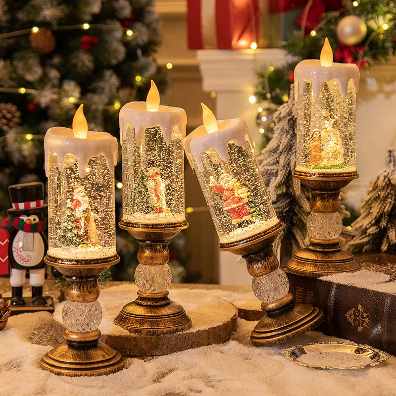 Christmas decorations wind lamp candle candlestick snow snowflake music box creative Xmas gift scene arrangement