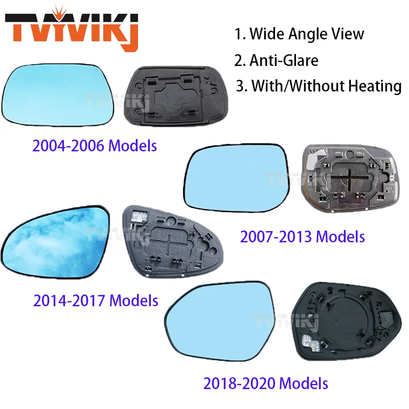 

1 пара боковых зеркал заднего вида, синие стеклянные линзы для Toyota Corolla 2004-2021, четыре поколения, антибликовое дверное зеркало с широким обзором