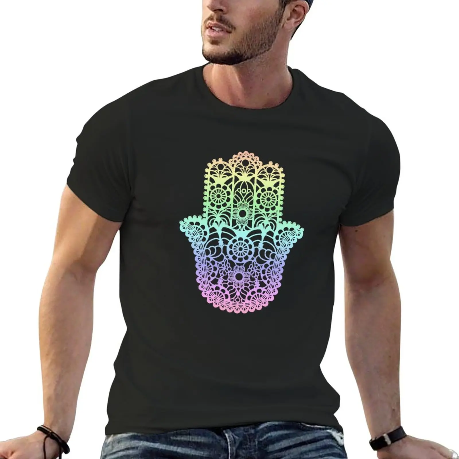 Rainbow Hamsa T-Shirt t-shirts man man clothes Anime t-shirt men workout shirt