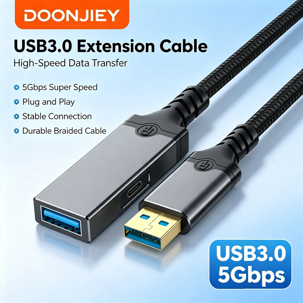 DOONJIEY USB 3.0 Active Extension Cable Male to Female 5m 10m 15m 20m with Amplifier USB3.0 Extender Cord for PC TV