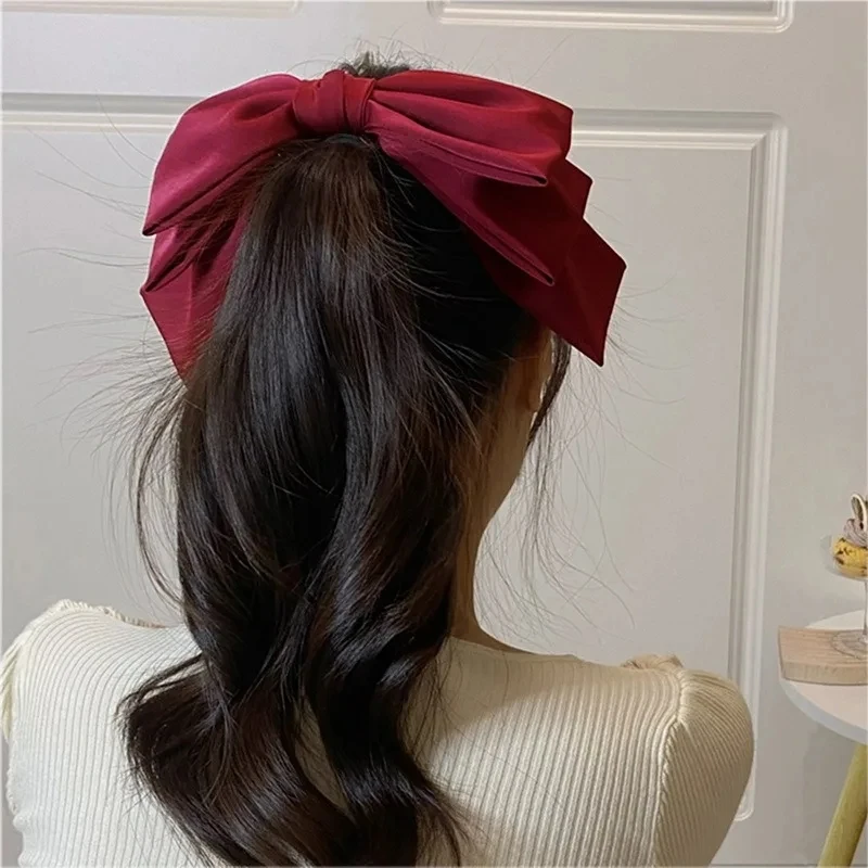 New Fashion Satin Girls Sweet Big Bow Hairpins Popular Hair Clip Women Sweet Three-Layer Bow Hair Clip Hair Accessories