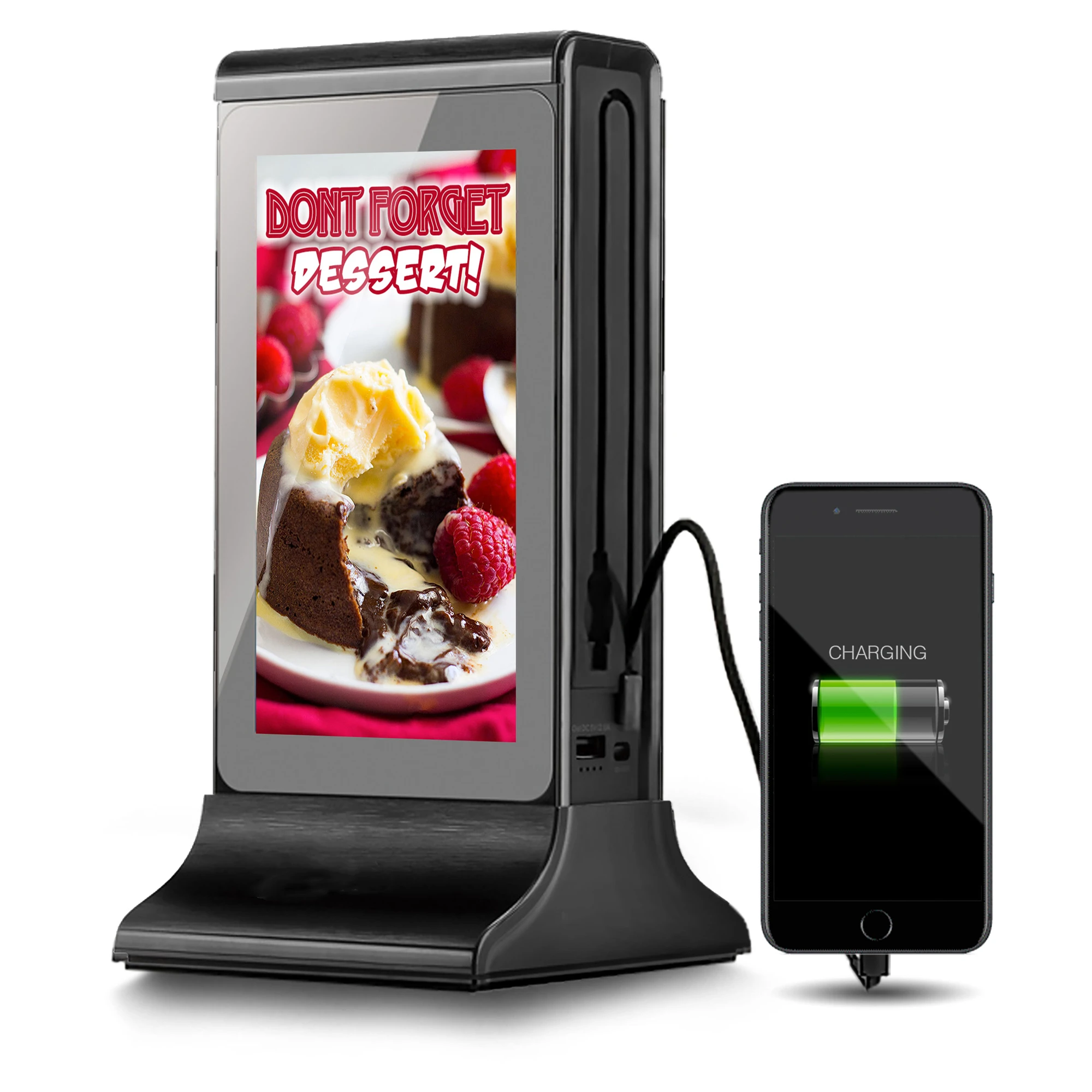 2024 hot selling products advertising table stand holder menu power bank 3 in 1 restaurant cell phone charging station